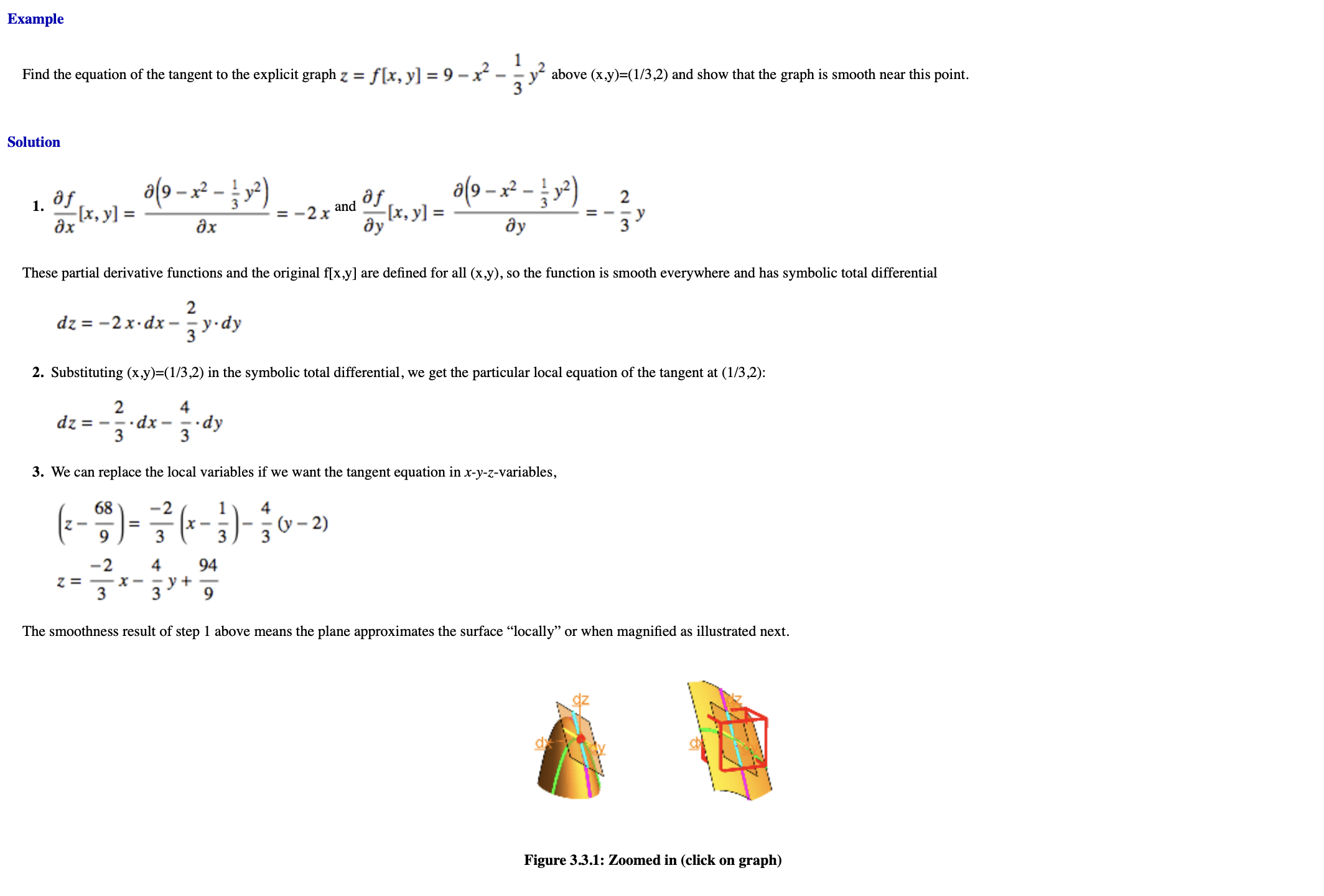 Example of computing the tangent to an explicit surface.