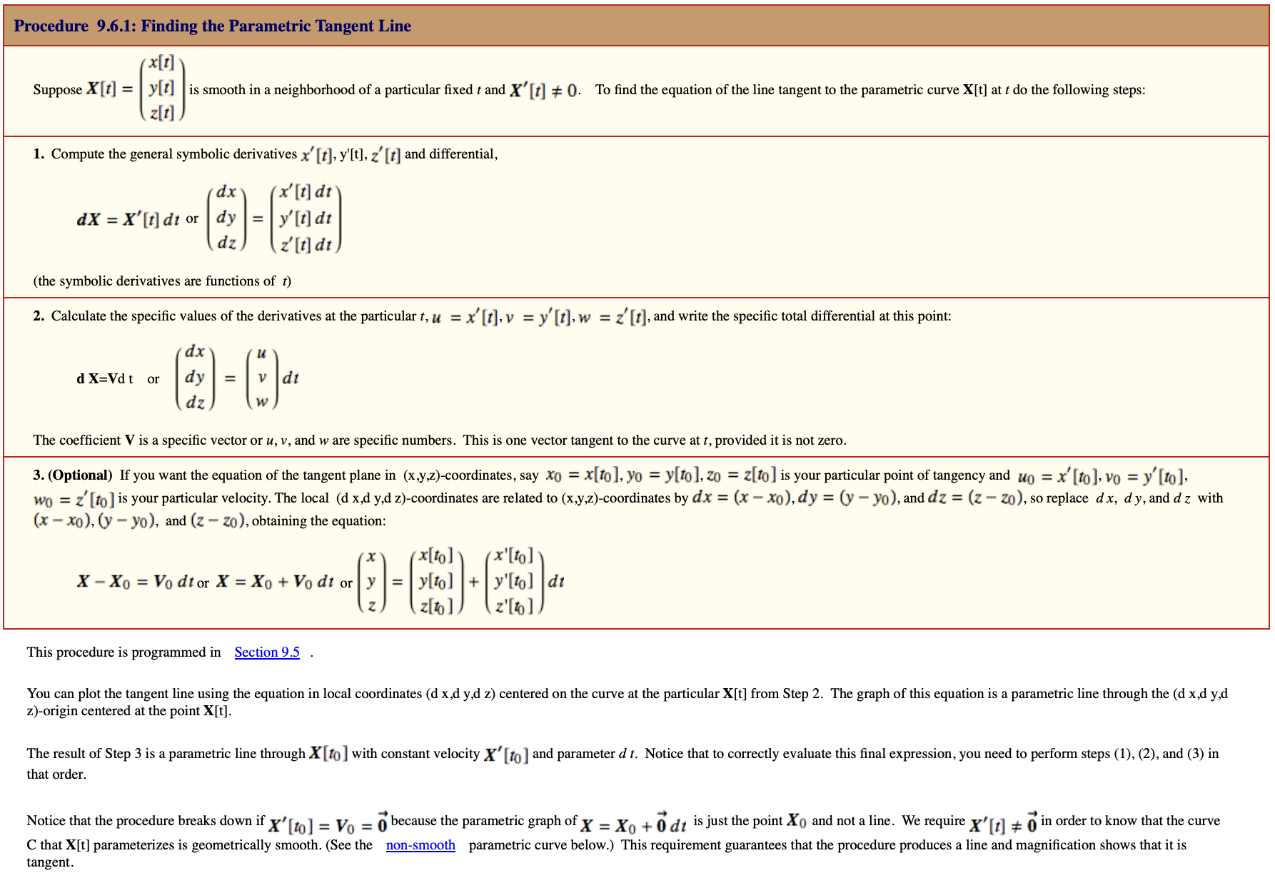 Procedure to calculate the line tangent to a parametric curve.